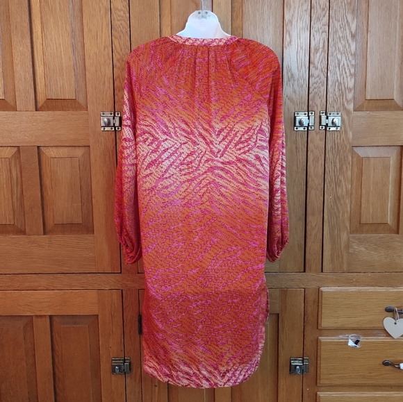 H&M Conscious Collection coral & pink satin animal print puff sleeve tunic top - Picture 7 of 11